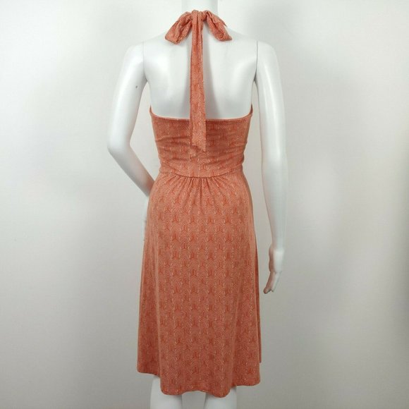 Boden St Lucia Halter Dress Size UK 14R US 10 R Orange White Geometric Printed - Picture 6 of 9